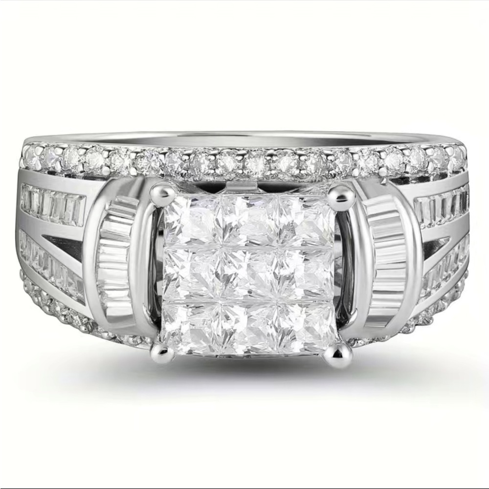 New 925 Silver Princess Cut Engagement Wedding Bridal Party Diamond Ring - Picture 3 of 6